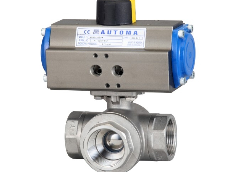 VAN BI INOX 3 THÂN ĐIỀU  KHIỂN KHÍ NÉN NỐI REN 